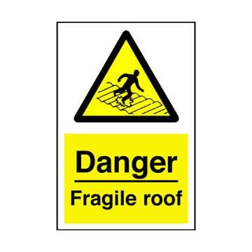 Danger Fragile Roof 200Mm X 300Mm Rigid Plastic Sign