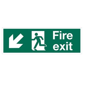 Fire Exit Arrow Down Left 600Mm X 200Mm Rigid Plastic Sign